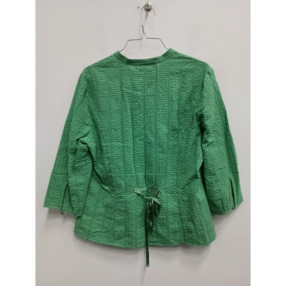 VTG Nine & Company Womens Top Size 12 Green Textured Tie Back 3/4 Sleeve Preppy - Picture 9 of 10
